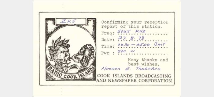 QSL Radio Cook Islands Rarotonga