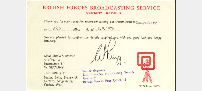 QSL Britisch Forces Broadcasting Service