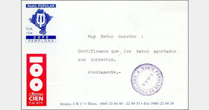 QSL Radio Popular de Pamplona