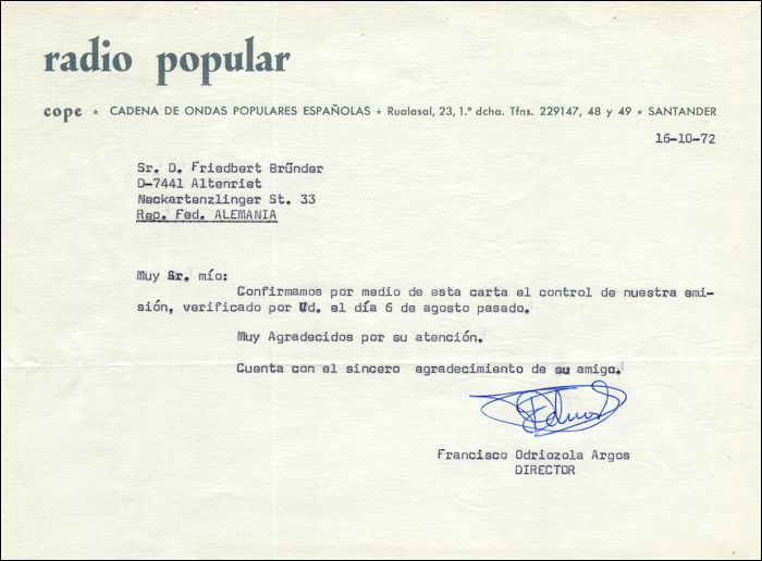 QSL Radio Popular de Santander