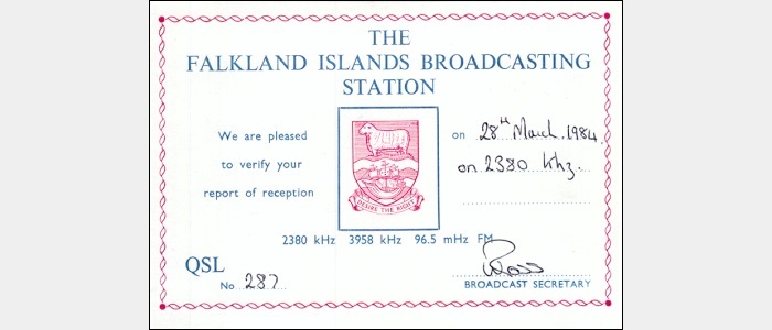 QSL Falkland Islands Broadcasting Station