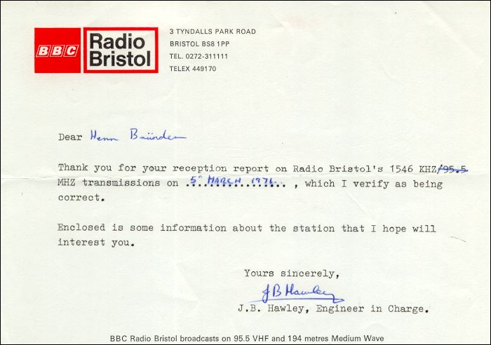 QSL BBC Radio Bristol