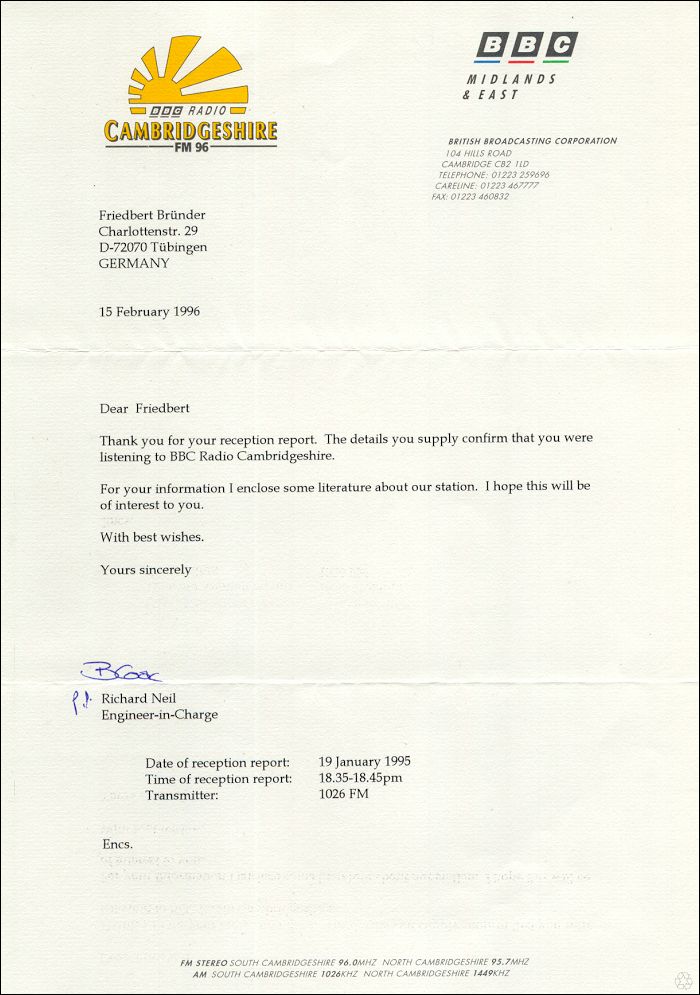 QSL BBC Radio Cambridgeshire