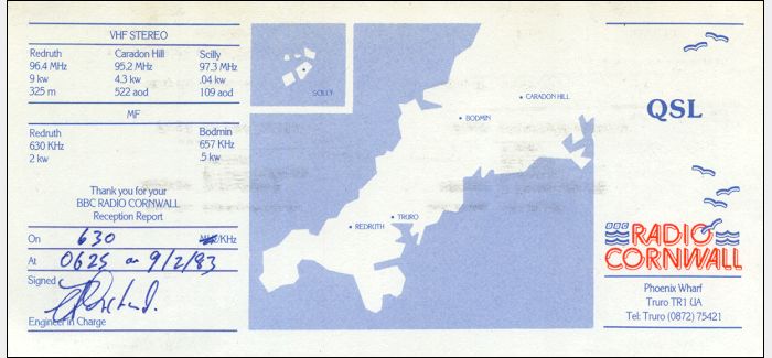QSL BBC Radio Cornwall