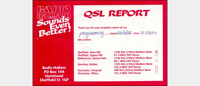 QSL Radio Hallam