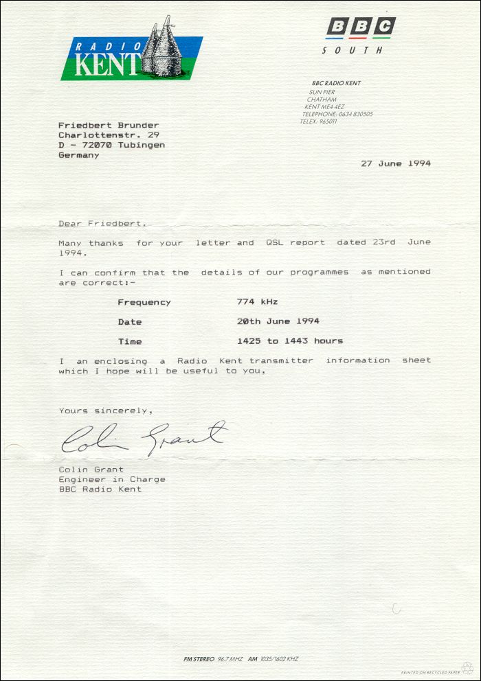 QSL BBC Radio Kent