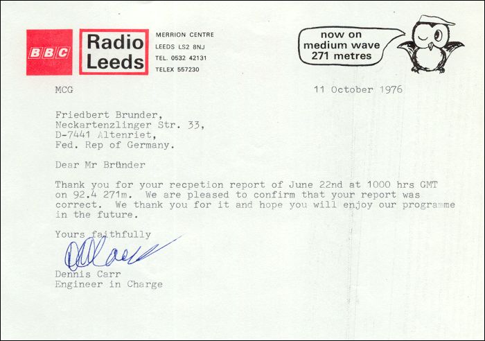 QSL BBC Radio Leeds