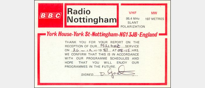 QSL BBC Radio Nottingham