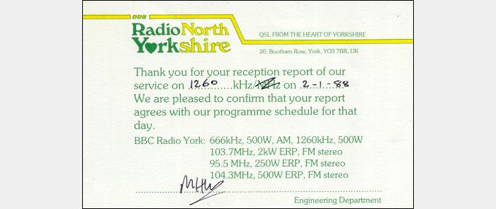 QSL BBC Radio York