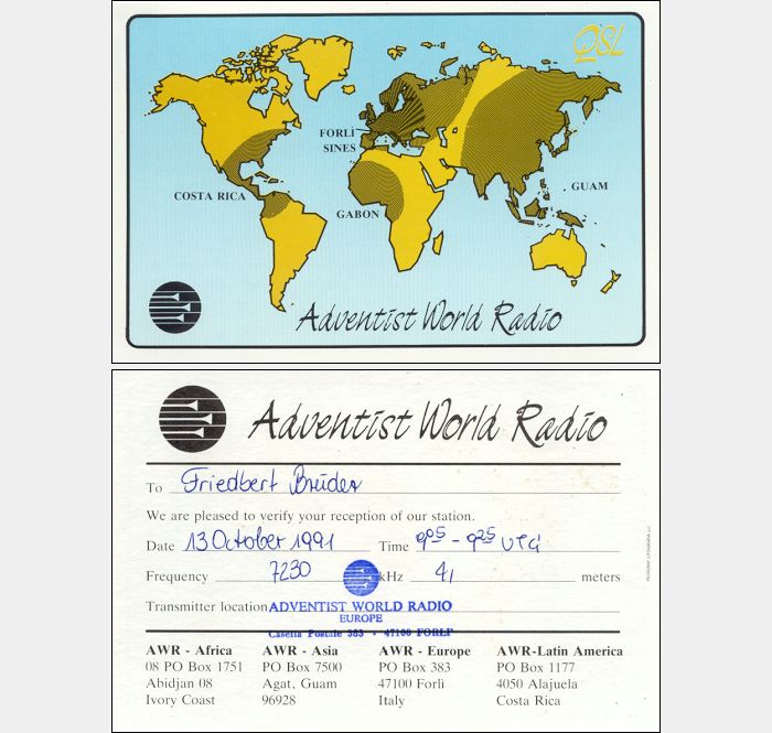 QSL Adventist World Radio, Forli