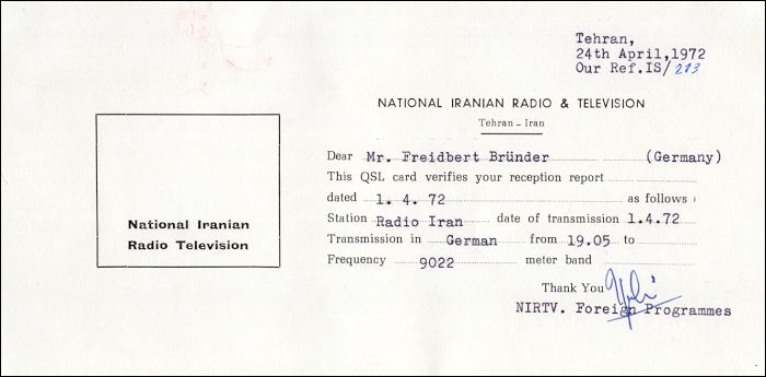 QSL National Iranian Radio Television