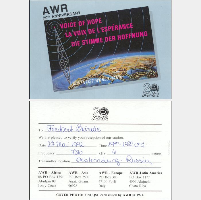 QSL Adventist World Radio, Yekaterinburg