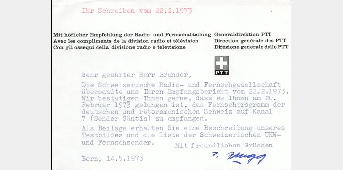 QSL Schweizerische PTT