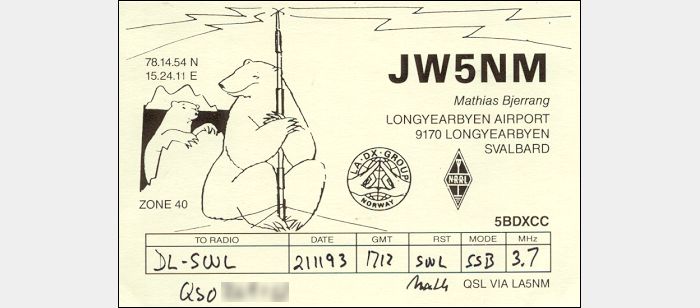 QSL JW5NM Longyearbyen