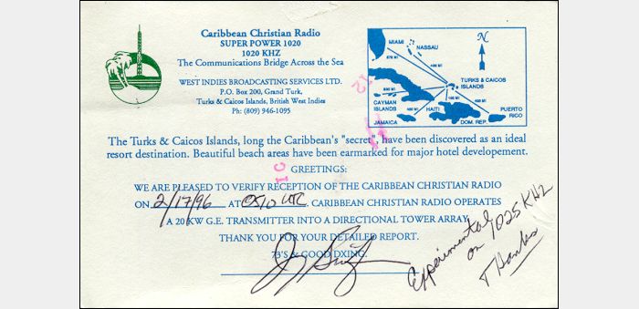 QSL Caribbean Christian Radio