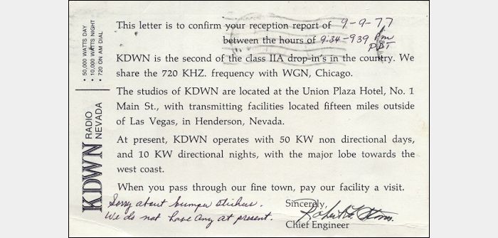 QSL KDWN Las Vegas, Nevada