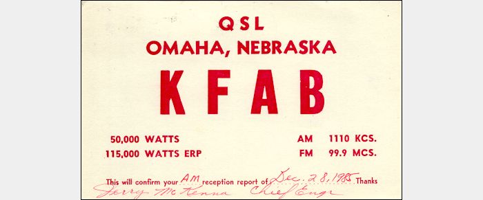 QSL KFAB Omaha, Nebraska