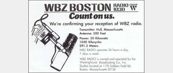 QSL WBZ Boston, Massachusetts