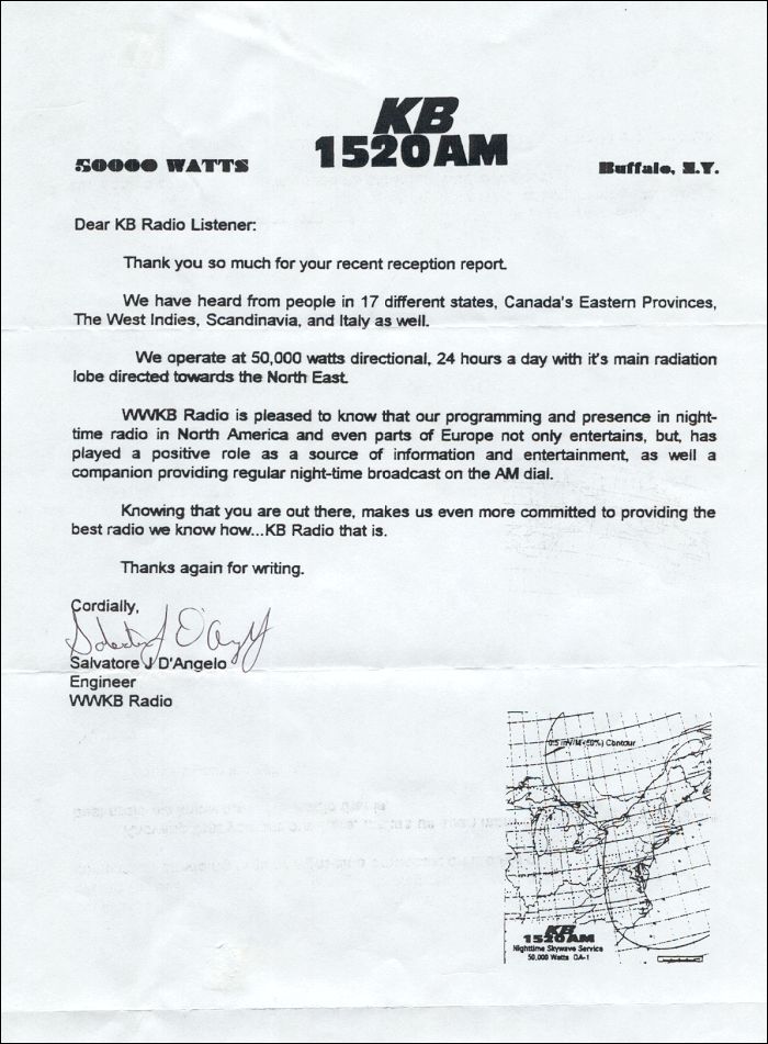 QSL WWKB Buffalo, New York
